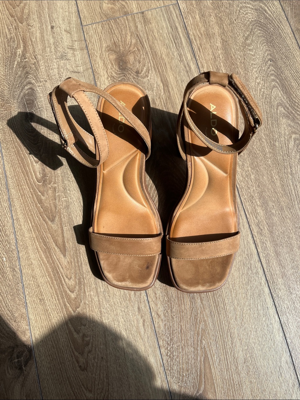 Women’s Tan Suede Ankle-Strap Sandals with Heels - Picture 4 of 7